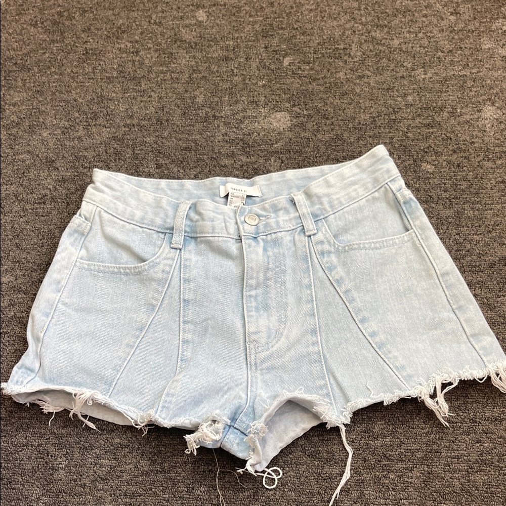 Forever 21 Light Wash Frayed Denim Shorts